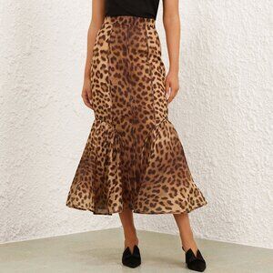 ZIMMERMANN Crush ruffled paneled leopard-print linen and silk-blend organza maxi